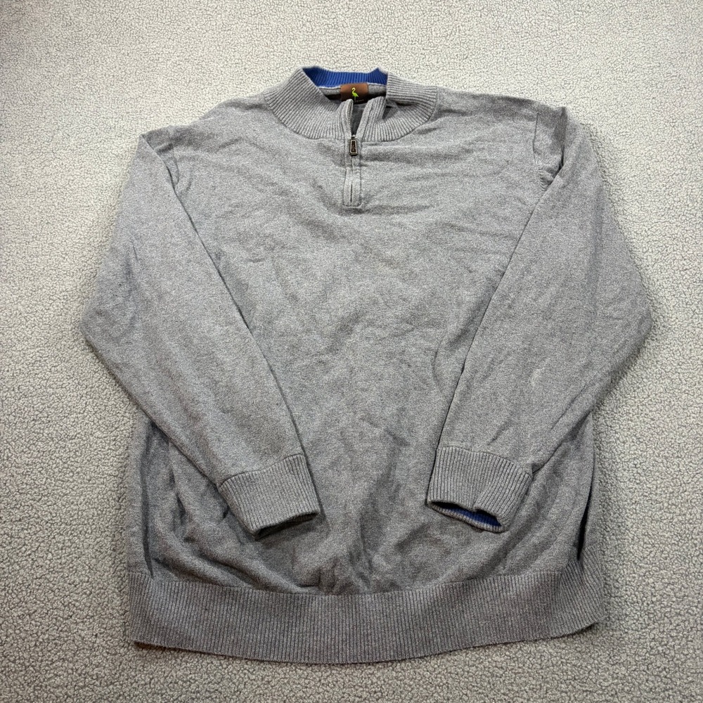 Tailorbyrd Sweater Mens 3XLT Gray Quarter Zip Pullover Cotton Ribbed Trim Soft